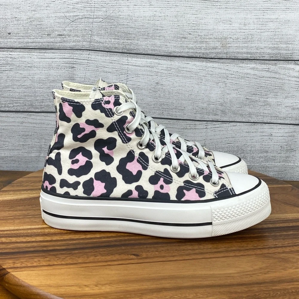 Converse Chuck Taylor All Star Lift High Pink Leopard Shoes 568002C Women’s 7.5